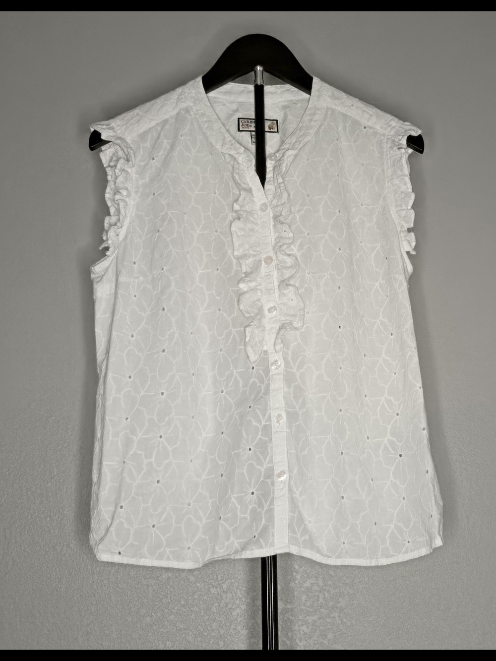 Caribbean Joe White Eyelet Ruffle Sleeveless Blouse